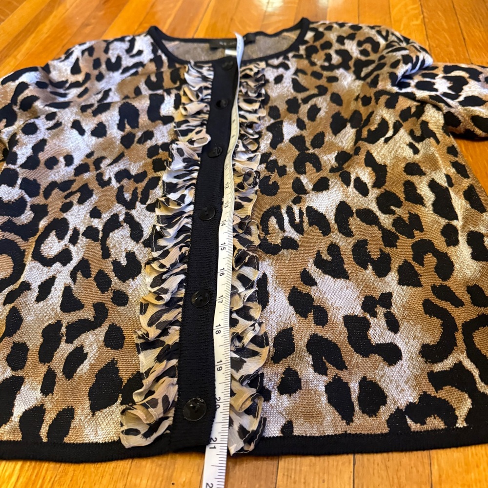 St. John Animal Print Ruffle Cardigan - Picture 8 of 9